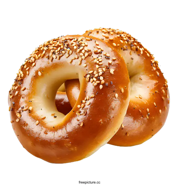 [Transparent Background PNG]Two bagels with sesame seeds on a white background