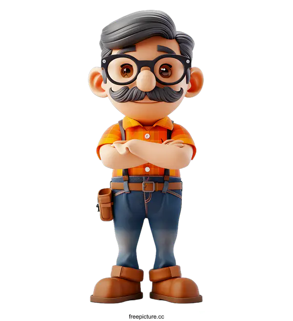 [Transparent Background PNG]cartoon character of a man with mustache and glasses