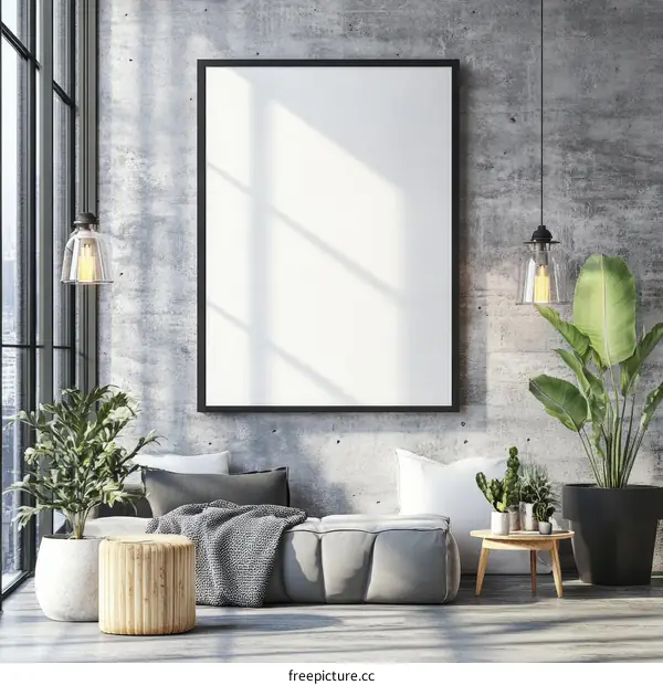 Modern Minimalist Living Room Mockup with Blank Poster