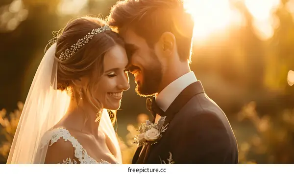 A happy couple on their wedding day