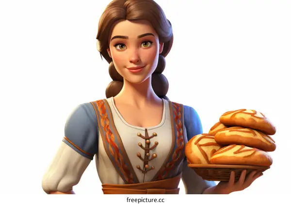 Young Woman Holding Bread Basket