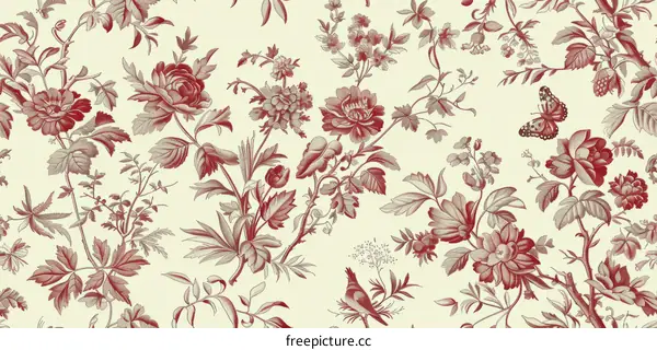 Vintage Floral Chintz Pattern in Red and Cream