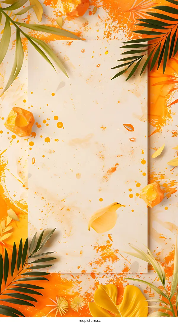 Orange and Yellow Tropical Leaves with Abstract Background