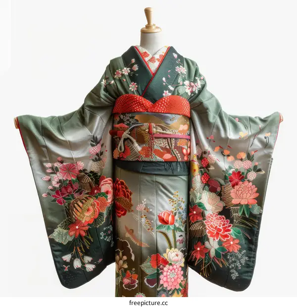 A woman wearing a kimono with a floral pattern