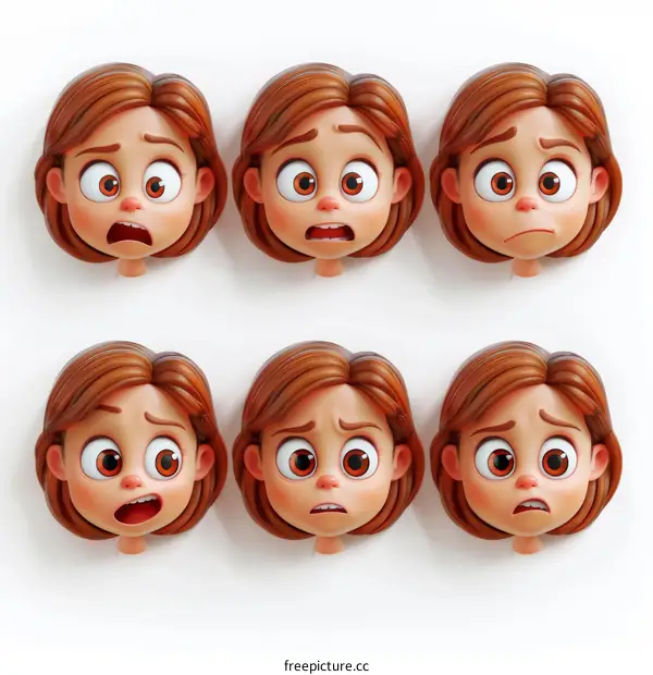 3D illustration of a woman with different facial expressions