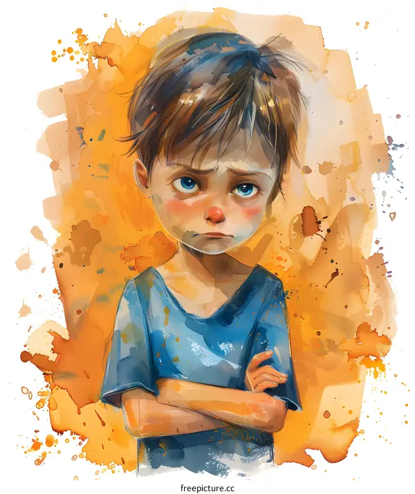 sad boy with watercolor stains