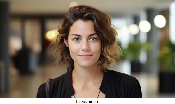 portrait of a young woman with short brown hair and a slight smile