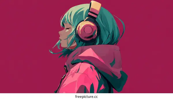 A Stylish Girl with Headphones in a Vibrant Style Illustration