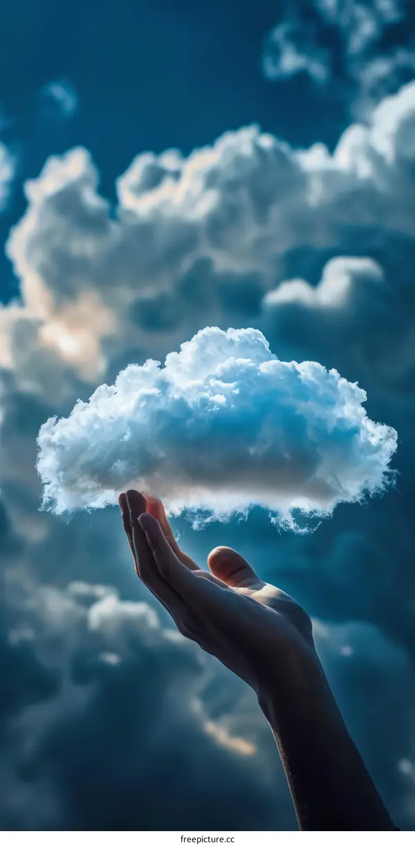 Hand Holding a Cloud in the Sky