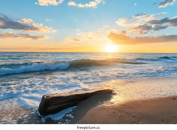 Golden Hour Sunset on the Beach with Driftwood