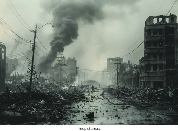 Post-war Tokyo in ruins after American firebombing, 1945