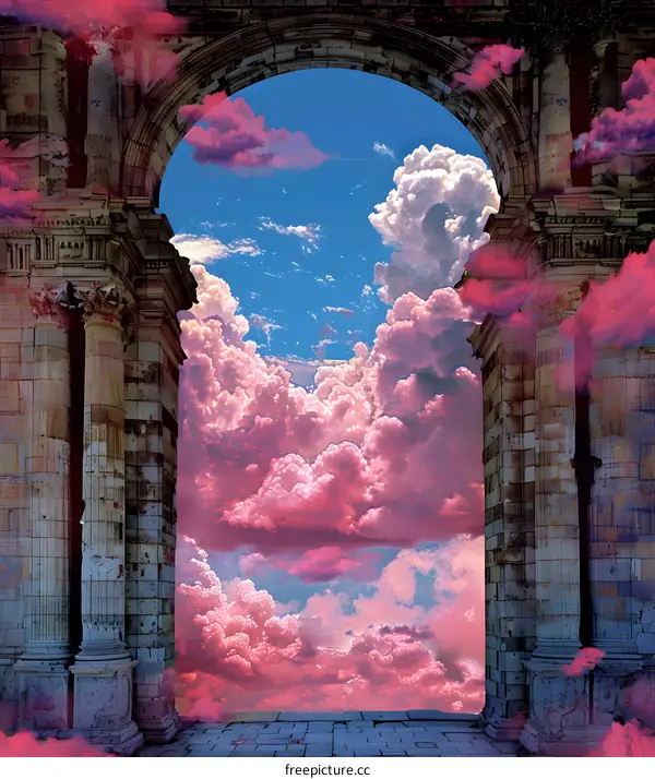 Pink Clouds Through Archway