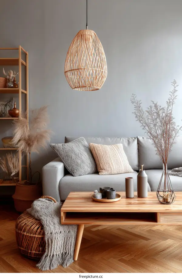 Cozy Modern Living Room with Wooden Coffee Table