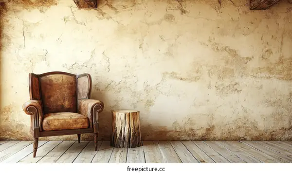 Vintage Leather Armchair in Rustic Room