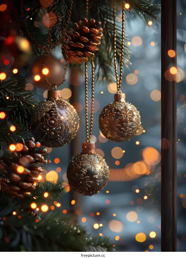 Christmas Decorations with Golden Ornaments