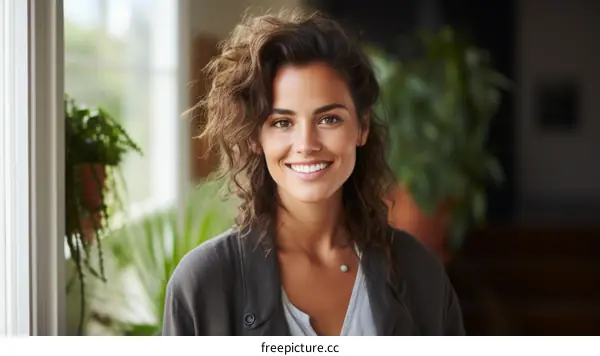 portrait of a smiling young woman with brown hair