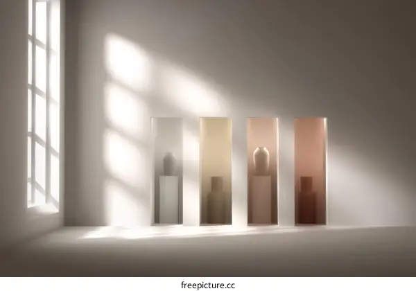 Modern Empty Room with Display Niches and Vases