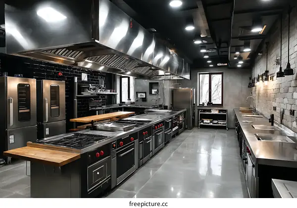 Modern Commercial Kitchen Design with Stainless Steel Appliances