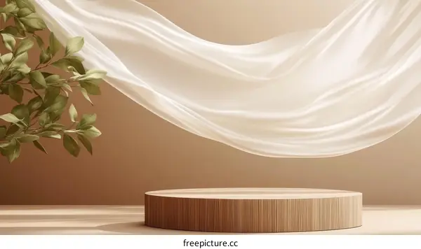 Elegant Fabric Drape and Wooden Display Podium