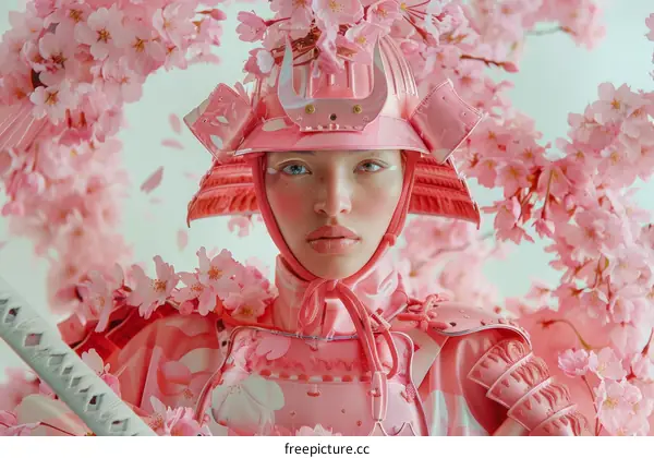 Samurai Princess with Cherry Blossom Helmet and Armor
