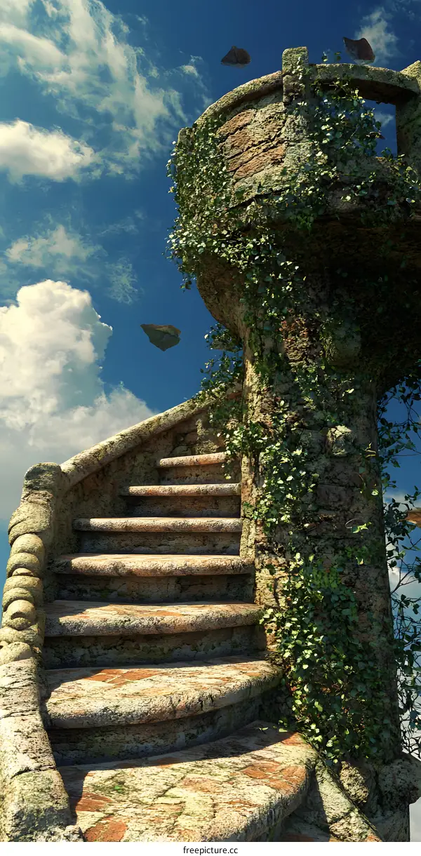 Stone Steps Leading Up To The Top Of A Tower