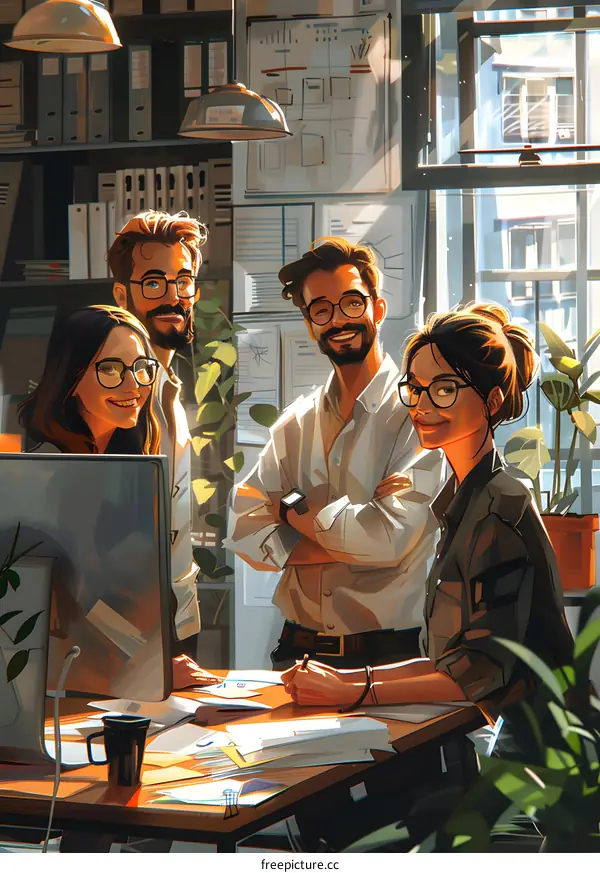 Group of business people discussing ideas in a modern office