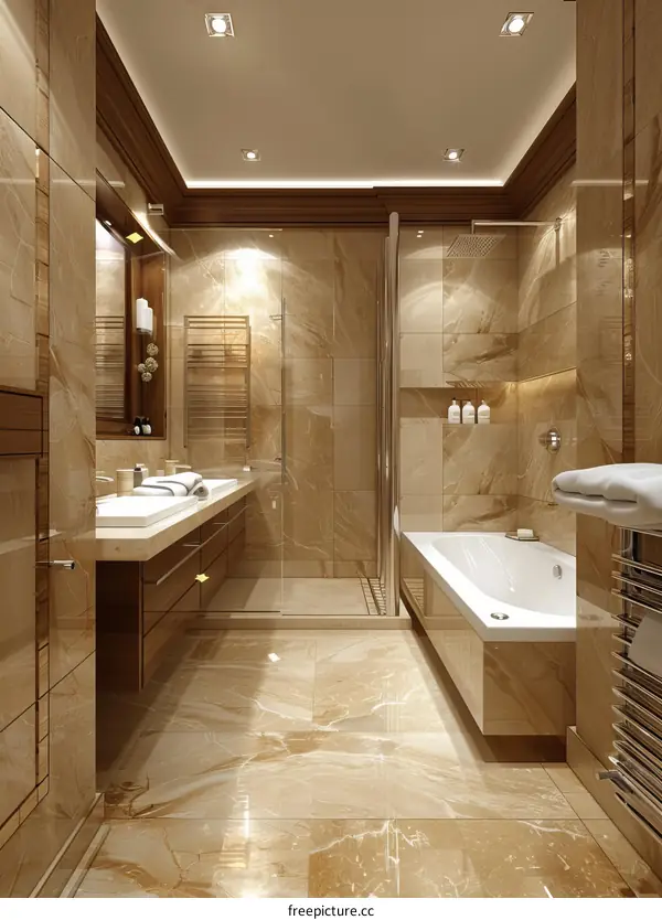 Luxury Beige Marble Bathroom Design Interior