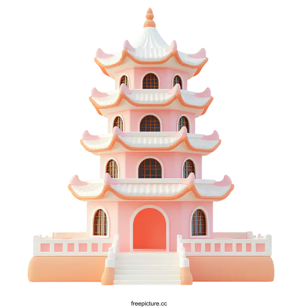 [Transparent Background PNG]Pink Chinese Pagoda Illustration