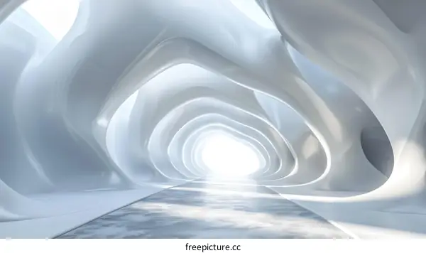 Futuristic Tunnel with Glowing White Light at the End