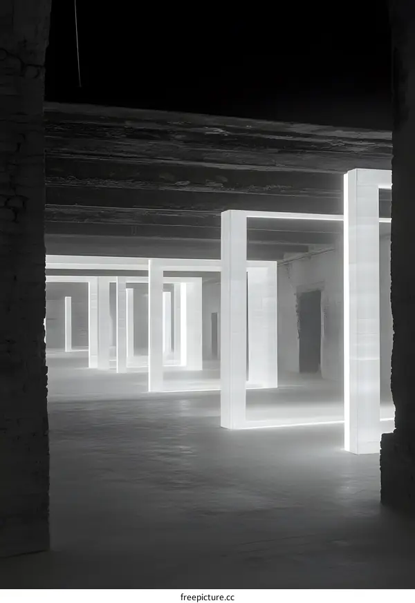 Abstract White Light Installation In Abandoned Building