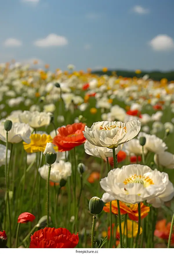 Field of Colorful Poppies