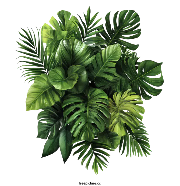 [Transparent Background PNG]Tropical Lush Leaves Illustration