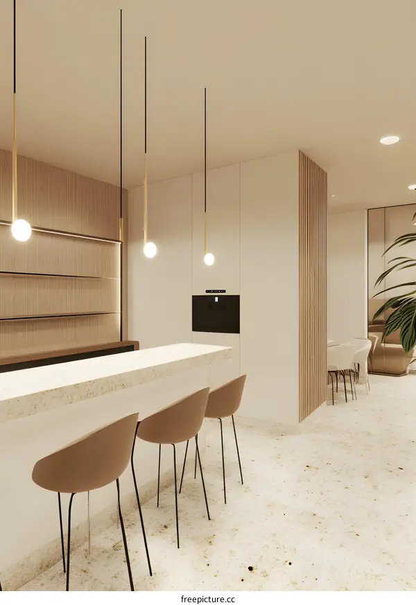 Minimalist Kitchen Interior Design With Modern Lighting