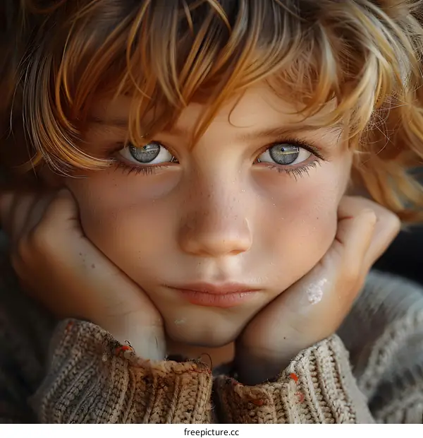 Portrait of a boy with red hair and blue eyes