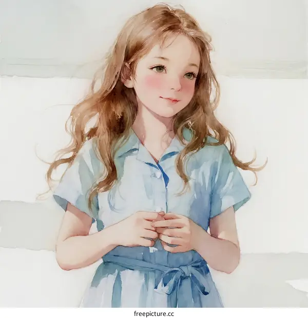 A Young Girl with Long Blond Hair Wearing a Light Blue Dress