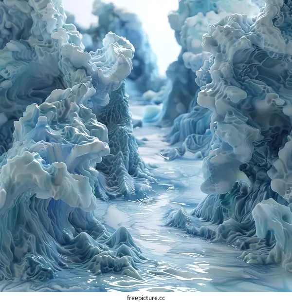 Abstract Blue  Landscape with Mountain Shapes