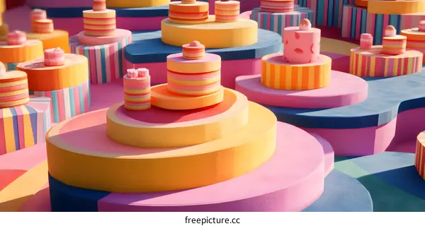 Colorful Abstract Cakes Stacked in a Geometric Pattern