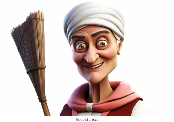 Fantasy Old Woman Character with Broom
