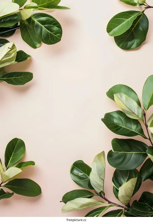 Green Leaves on Pastel Pink Background
