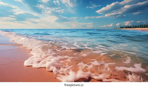 gentle waves lapping at the shore of a sandy beach