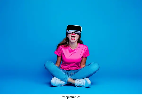 Woman Wearing VR Headset Experiencing Virtual Reality