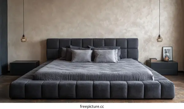 Modern Bedroom Interior Design with Dark Grey Bed