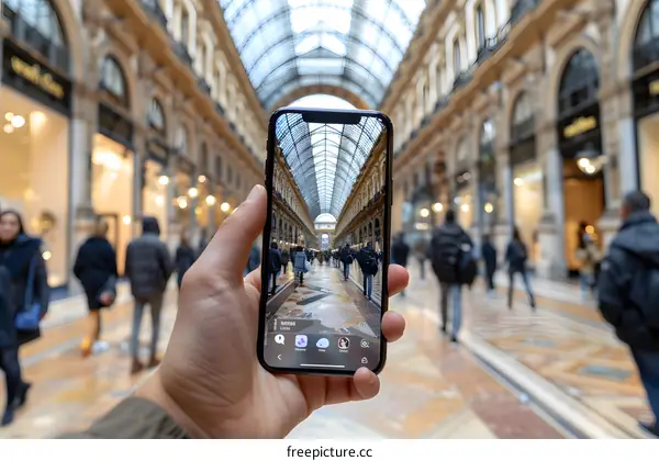 Hand Holding Phone Taking Picture of Beautiful Building