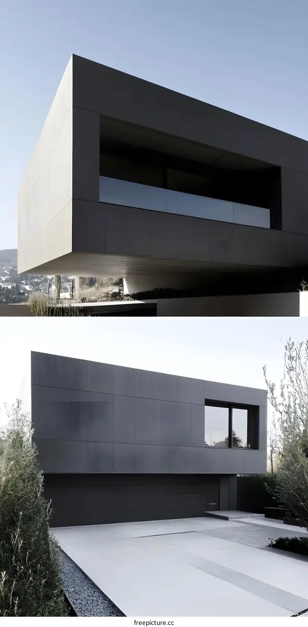 Modern House with Concrete Facade and Large Windows