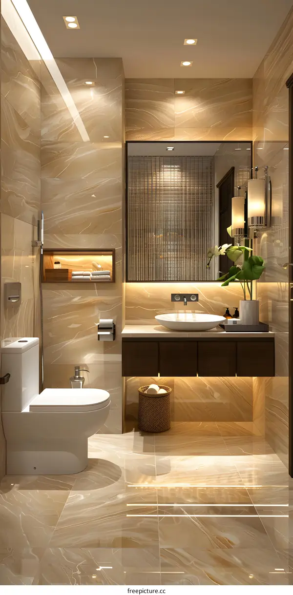 Bathroom with White Marble and Modern Decoration