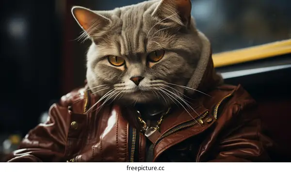 Cool Cat in Leather Jacket: Urban Style