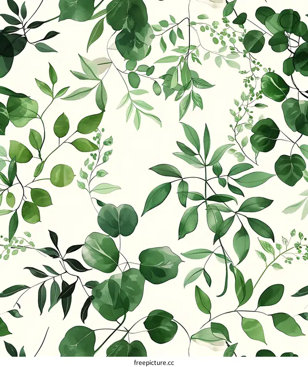 Seamless Watercolor Pattern Green Leaves
