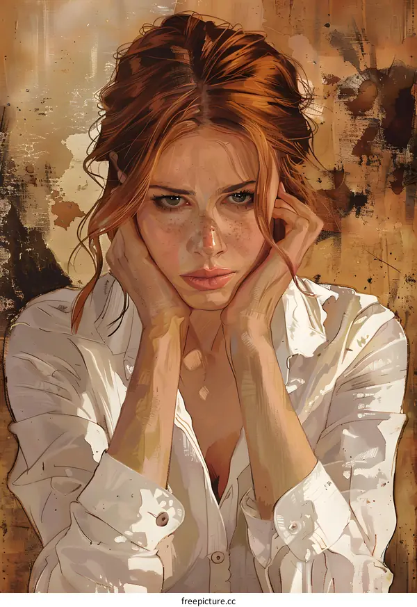 Portrait of a Woman with Red Hair and Freckles