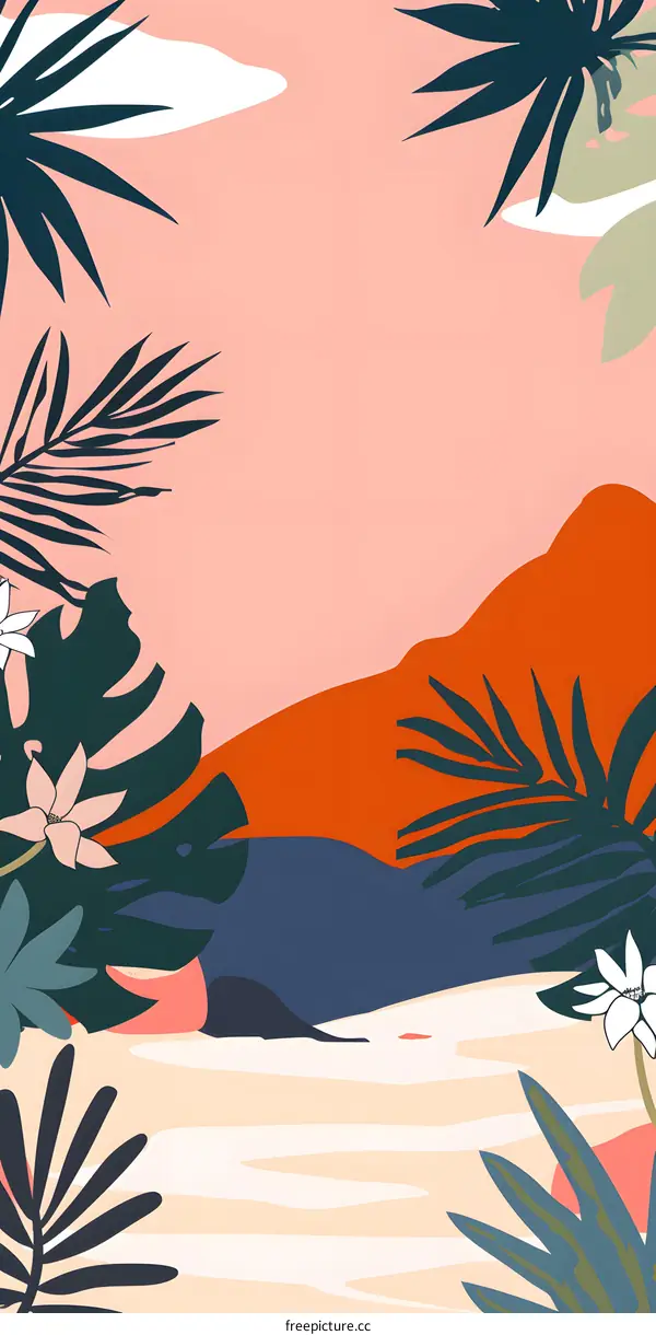 Tropical Leaves Illustration With Pink Background
