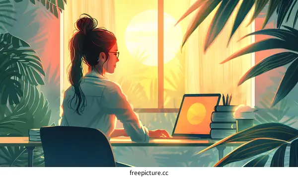 woman working on laptop in home office